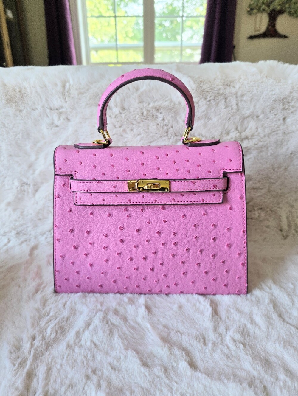 Kelly Ostrich Style Handbag With Strap